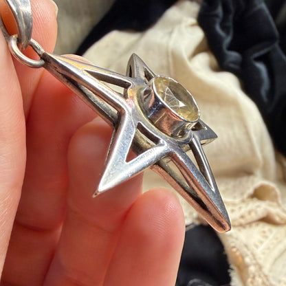 Spooky Sterling Silver Chunky Citrine Pentagram Star Pendant