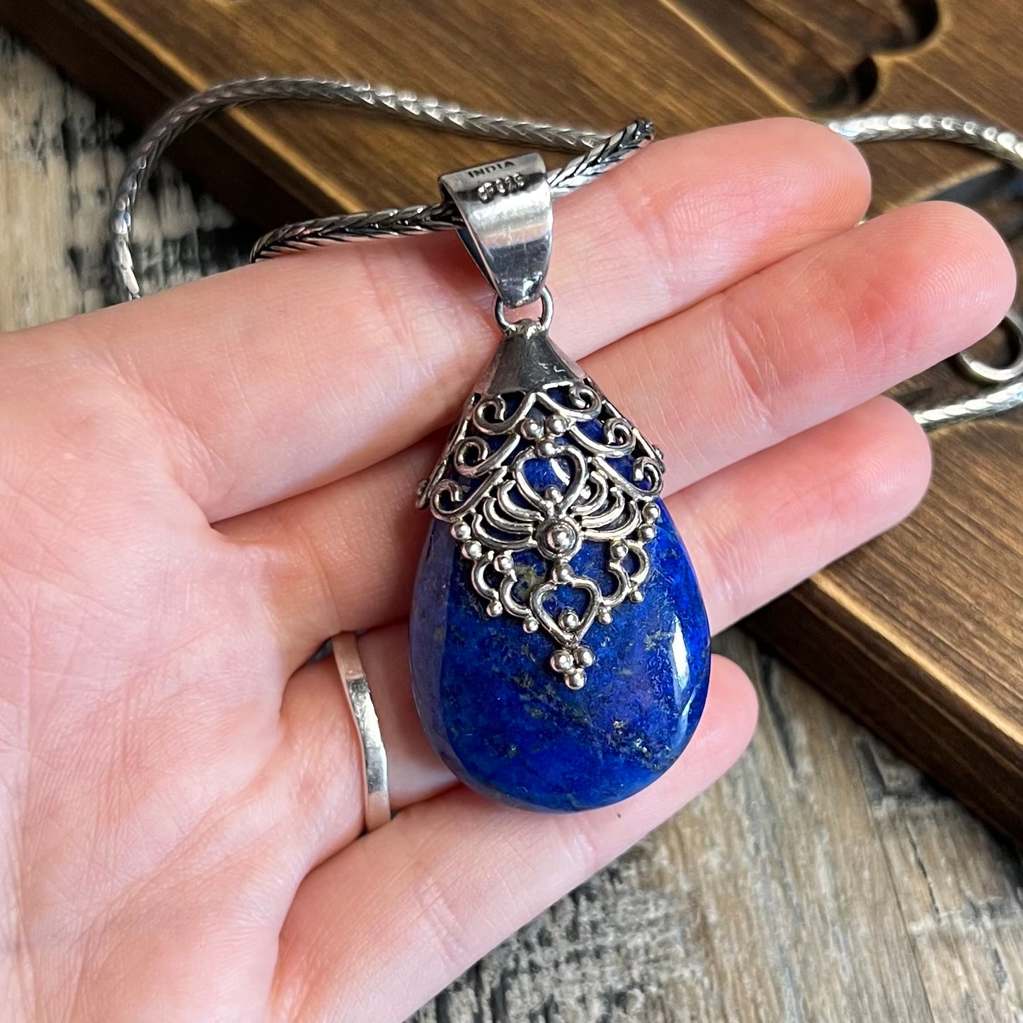 Designer Sterling Silver Chunky Doug Paulus Lapis with Citrine Pendant Necklace