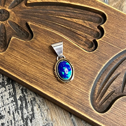 Native American Zuni Sensa Eustace Sterling Silver 12k Gold Filled Azurite Malachite Pendant