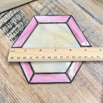 Vintage Handmade and Signed Stained Glass Hexagon Coaster Set