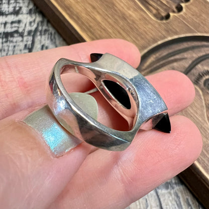 Chunky Modernist Sterling Silver Black Onyx Large Ring Size R 1/2