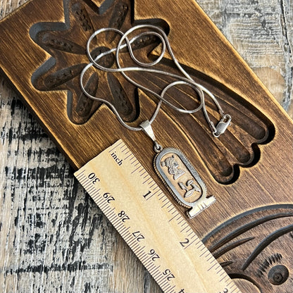 Chunky Egyptian Sterling Silver Cartouche Pendant Necklace