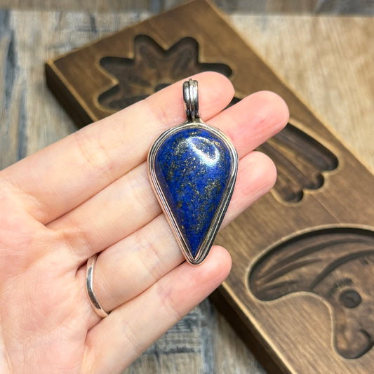 Chunky Sterling Silver Artisan Lapis Lazuli Teardrop Pendant