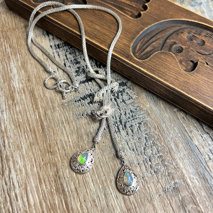 Chunky Sterling Silver Bali Dragon With Ethiopian Opal Dropper Necklace