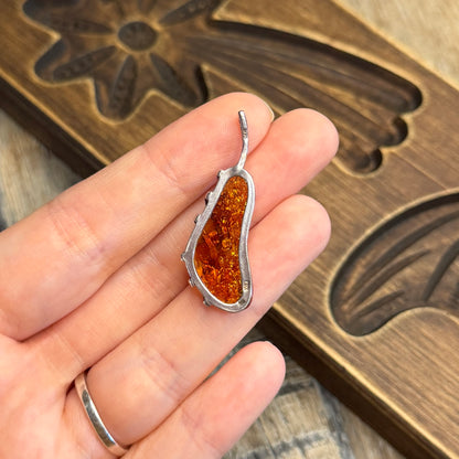 Stunning Sterling Silver Abstract Amber Pendant
