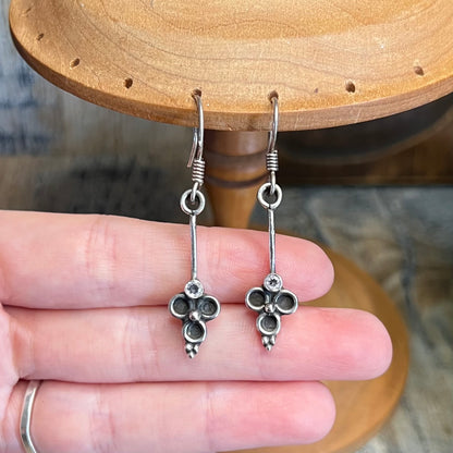 Chunky Boho Sterling Silver Clear Stone Drop Earrings