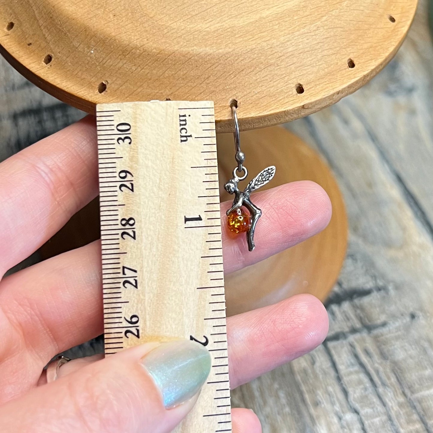 Whimsy Sterling Silver Fairy with Amber Orb Earrings