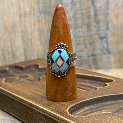 Carolyn Pollack Relios Southwestern Sterling Silver Turquoise Inlaid Ring size R