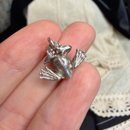 Dreamy Solid Sterling Silver Frog Pendant