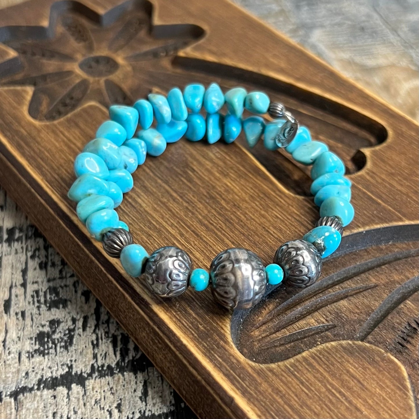 Carolyn Pollack Relios Southwestern Sterling Silver Turquoise Chip Wire Bracelet Adjustable Length