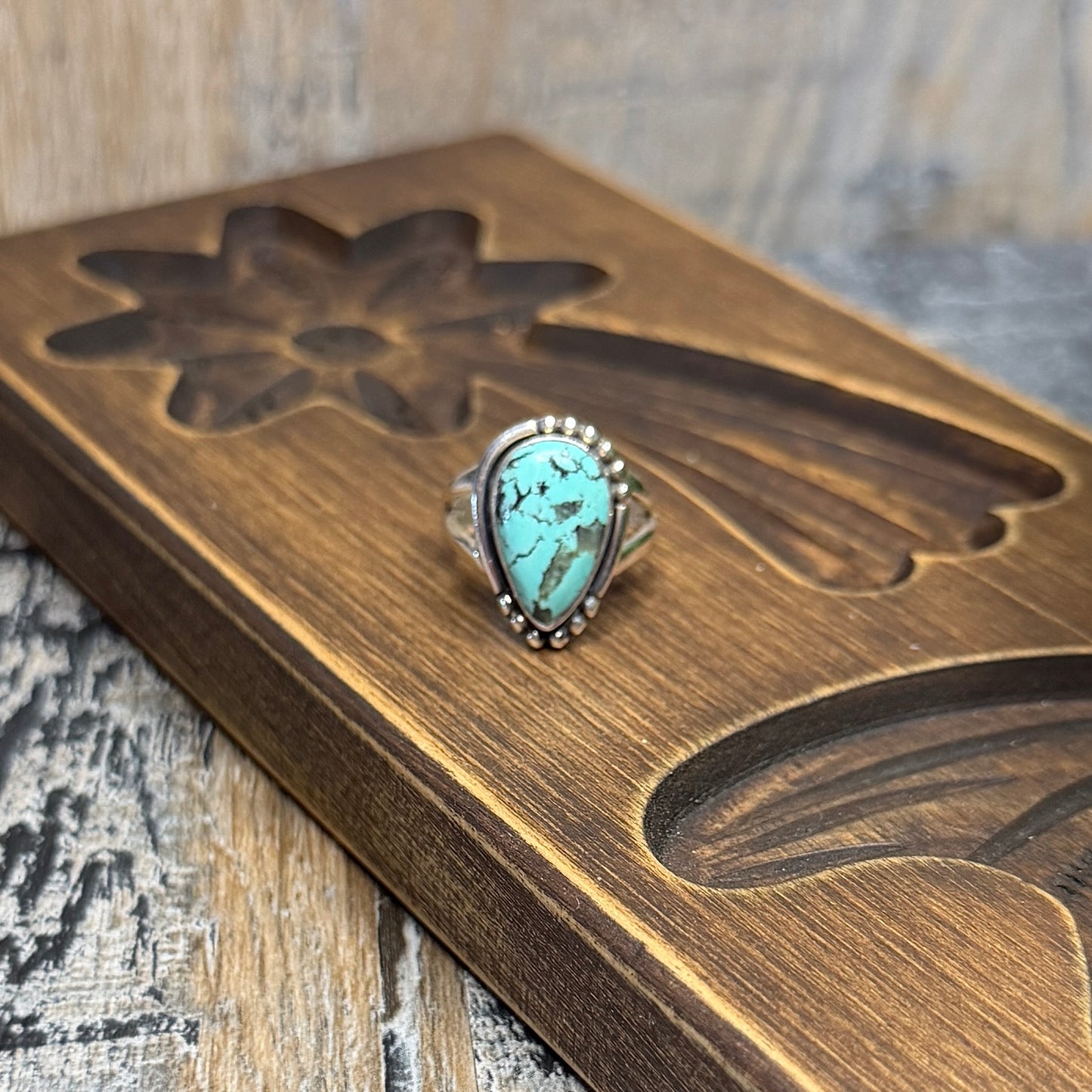 Beautiful Sterling Silver Pale Turquoise Coloured Stone Ring size M