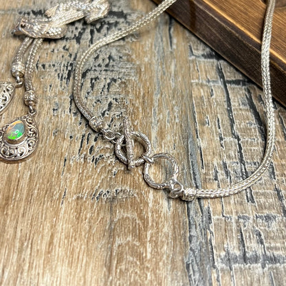 Chunky Sterling Silver Bali Dragon With Ethiopian Opal Dropper Necklace