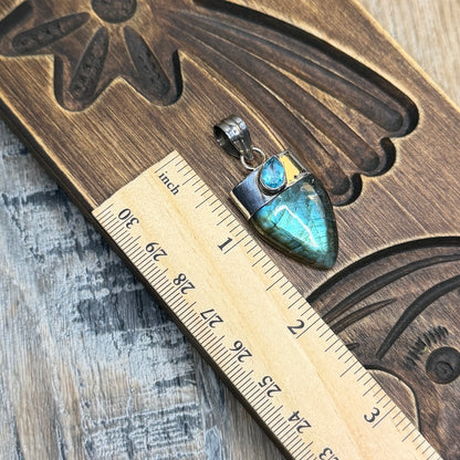 Whimsy Sterling Silver Flashy Labradorite Blue Topaz Drop Pendant