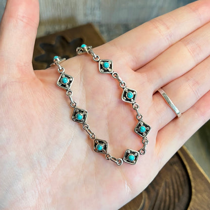 Beautiful Doug Paulus Sterling Silver Turquoise Panel Bracelet 7 1/2 Inch Length
