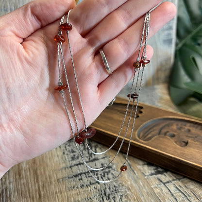Beautiful Sterling Silver Amber Nugget Station Multi Strand Necklace