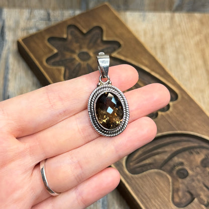 Chunky Sterling Silver Smoky Quartz Interchangeable Bail  Pendant