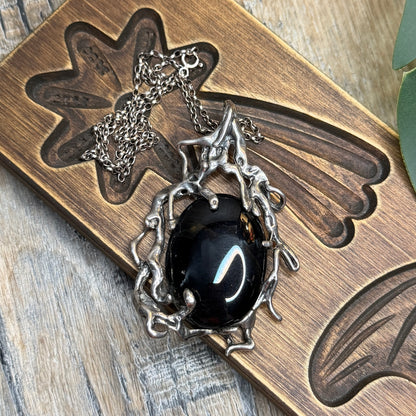 Magical Molten Sterling Silver Blue Tigers Eye Sculptural Pendant Necklace