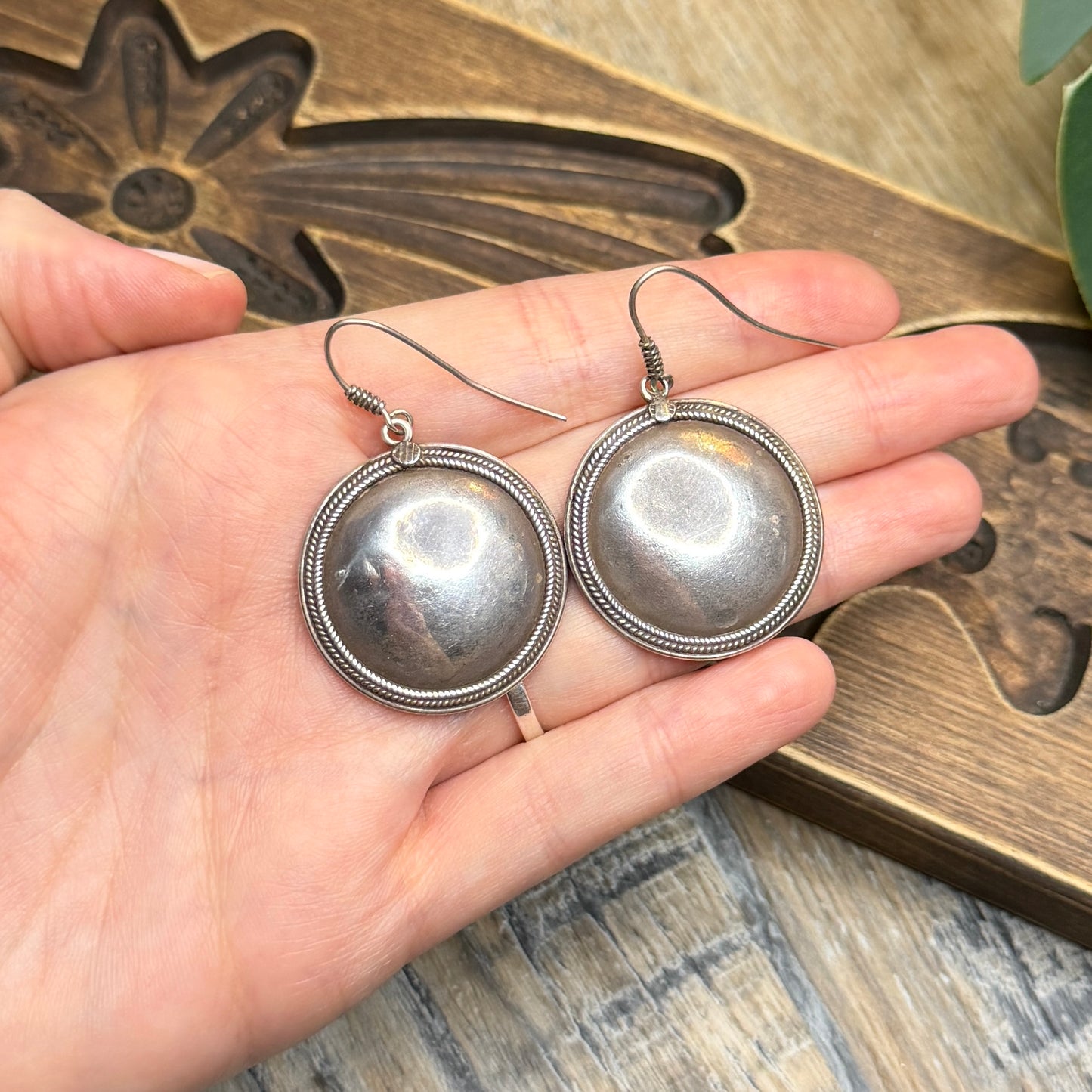 Beautiful Ethnic Sterling Silver Disk Woven Earrings