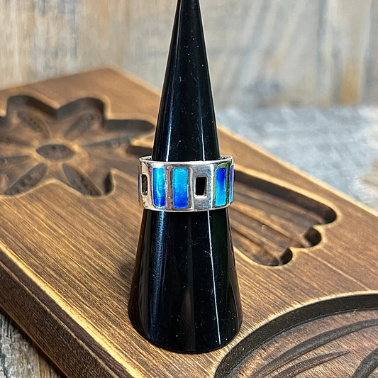 Joidart Sterling Silver Modernist Ombre Blue Enamel Cut Out Band Ring Size K