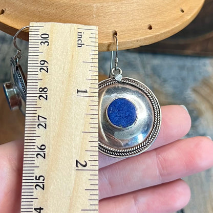 Chunky Sterling Silver Lapis Lazuli Rope Edge Earrings