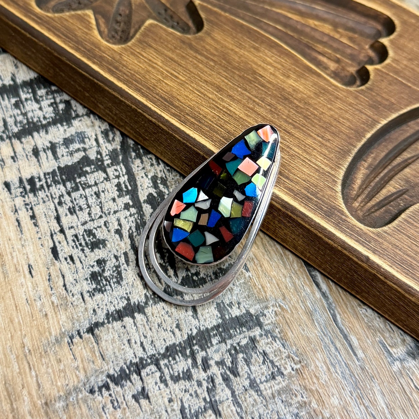 Beautiful Modernist Confetti Mosaic Sterling Silver Israel Multi Use Pendant / Brooch