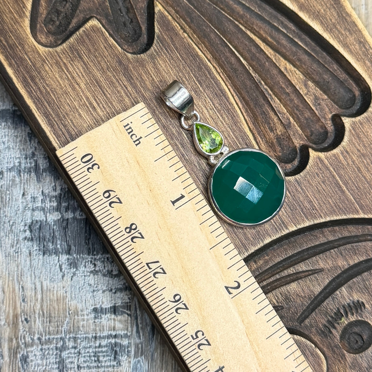 Beautiful Sterling Silver Green Onyx & Peridot Faceted Pendant
