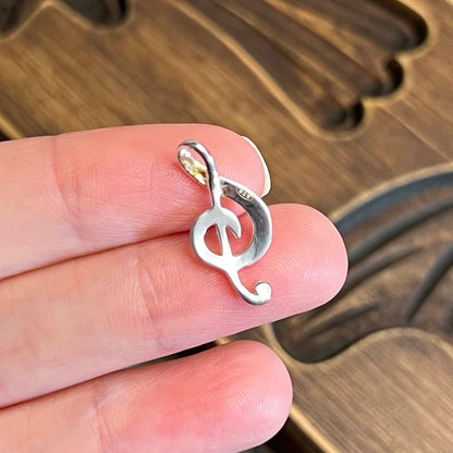Sterling Silver Treble Clef Miniature Musical Pendant Charm