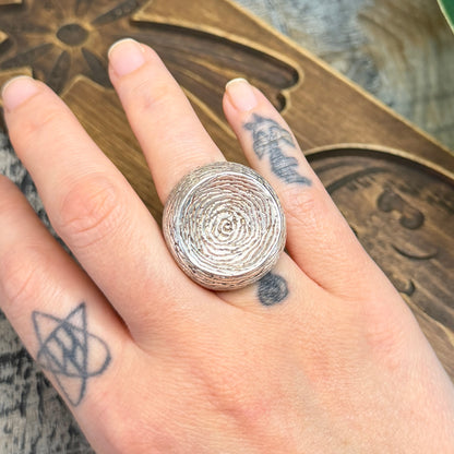 Chunky Artisan Sterling Silver Concave Spiral Effect Ring size M