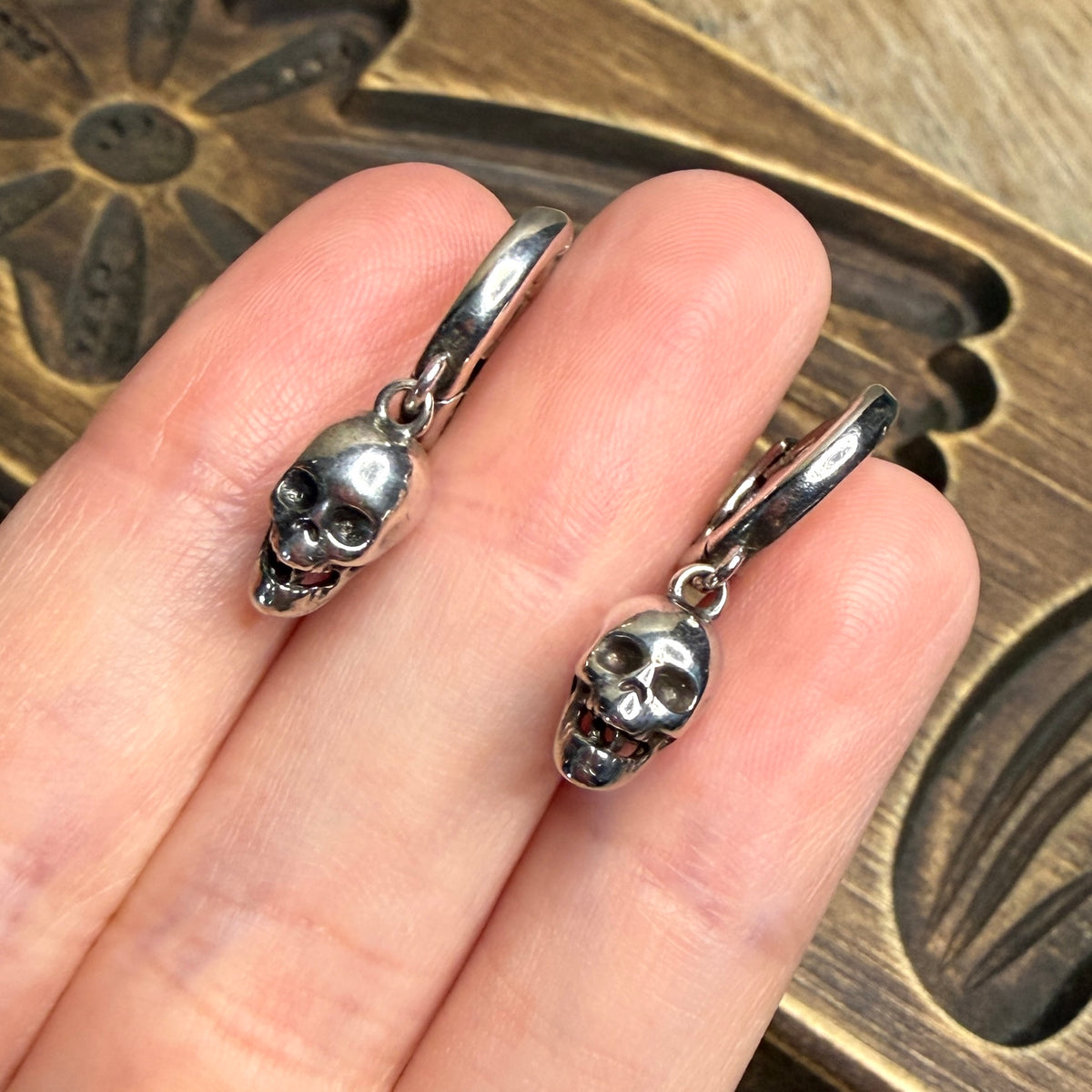 Gothic Sterling Silver / Stainless Steel Huggie Hoop Skull Earrings
