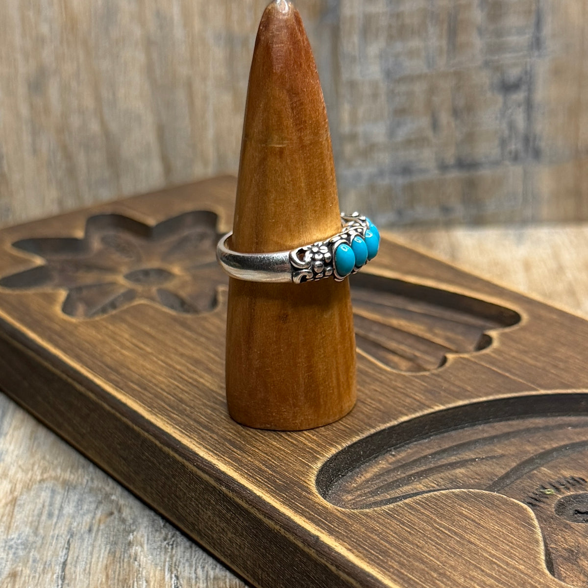 Carolyn Pollack Relios Southwestern Sterling Silver Turquoise Half Band Ring size R 1/2
