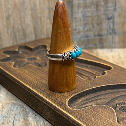 Carolyn Pollack Relios Southwestern Sterling Silver Turquoise Half Band Ring size R 1/2