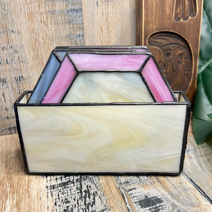 Vintage Handmade and Signed Stained Glass Hexagon Coaster Set
