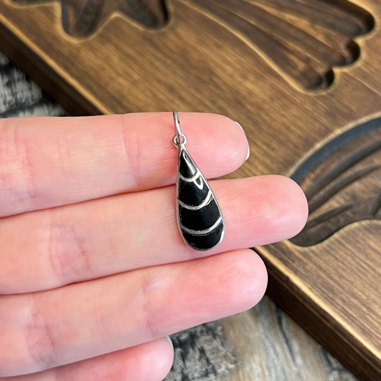 Vintage Sterling Silver Black Onyx Inlaid Pendant Charm