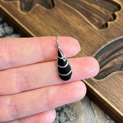 Vintage Sterling Silver Black Onyx Inlaid Pendant Charm
