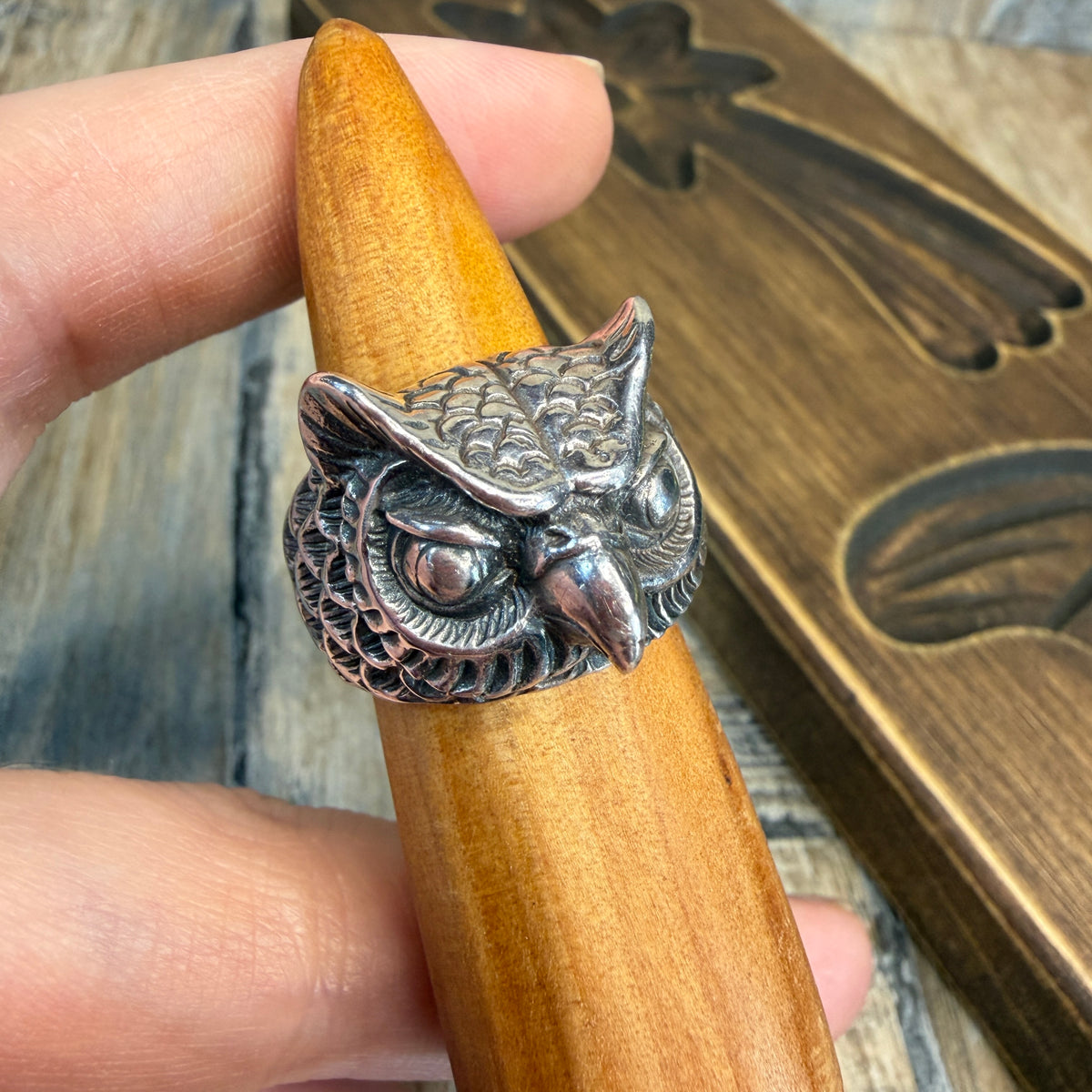 Whimsy Chunky Sterling Silver Highly Detailed Owl Ring Size N