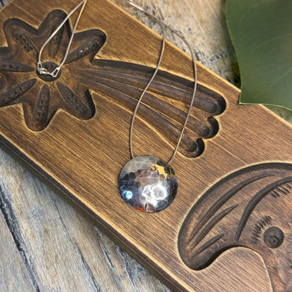 Dreamy Sterling Silver Artisan Hammered Moon Modernist Pendant Necklace