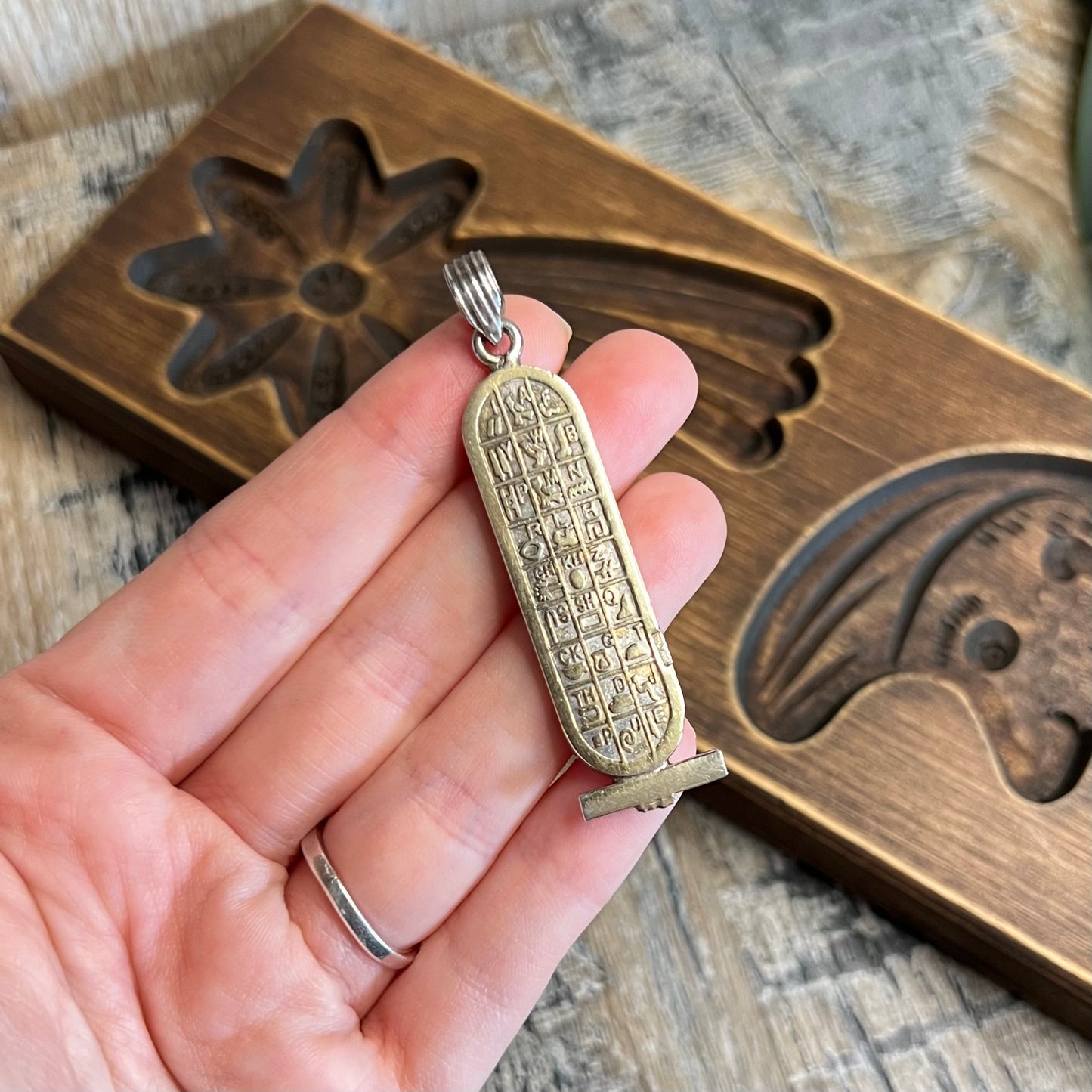 Vintage Eqyptian Chunky Solid Sterling Silver Cartouche Pendant