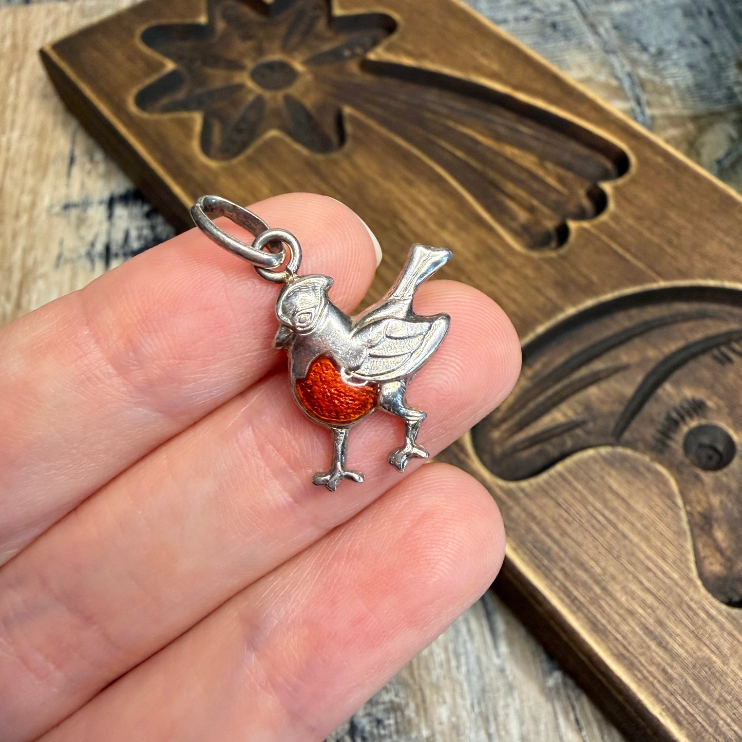 Whimsy Designer Sterling Silver Red Robin / Bird Charm Pendant