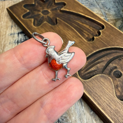 Whimsy Designer Sterling Silver Red Robin / Bird Charm Pendant