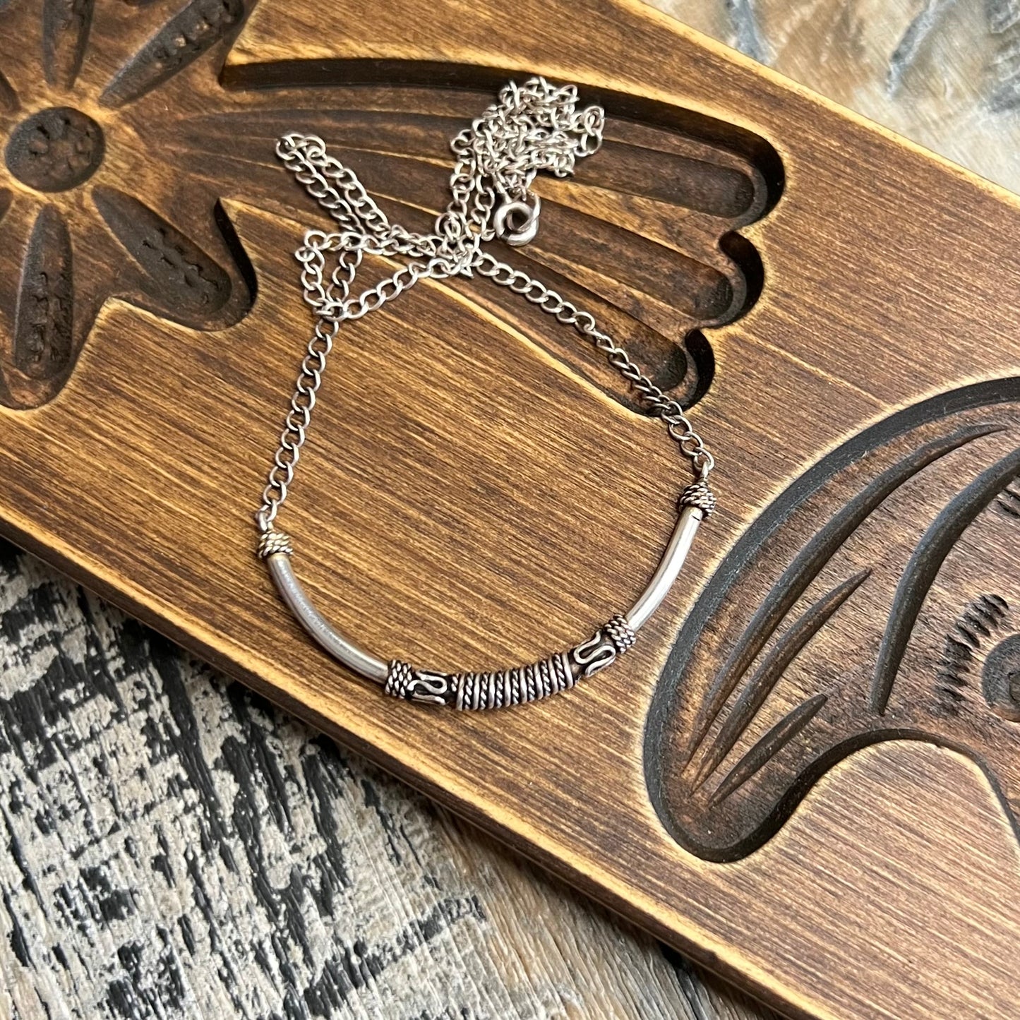 Sterling Silver Bali Tribal Wire Simple Stacking Necklace