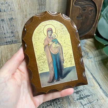 Vintage Religious Icon Virgin Mary Wall Plaque Altar Curio