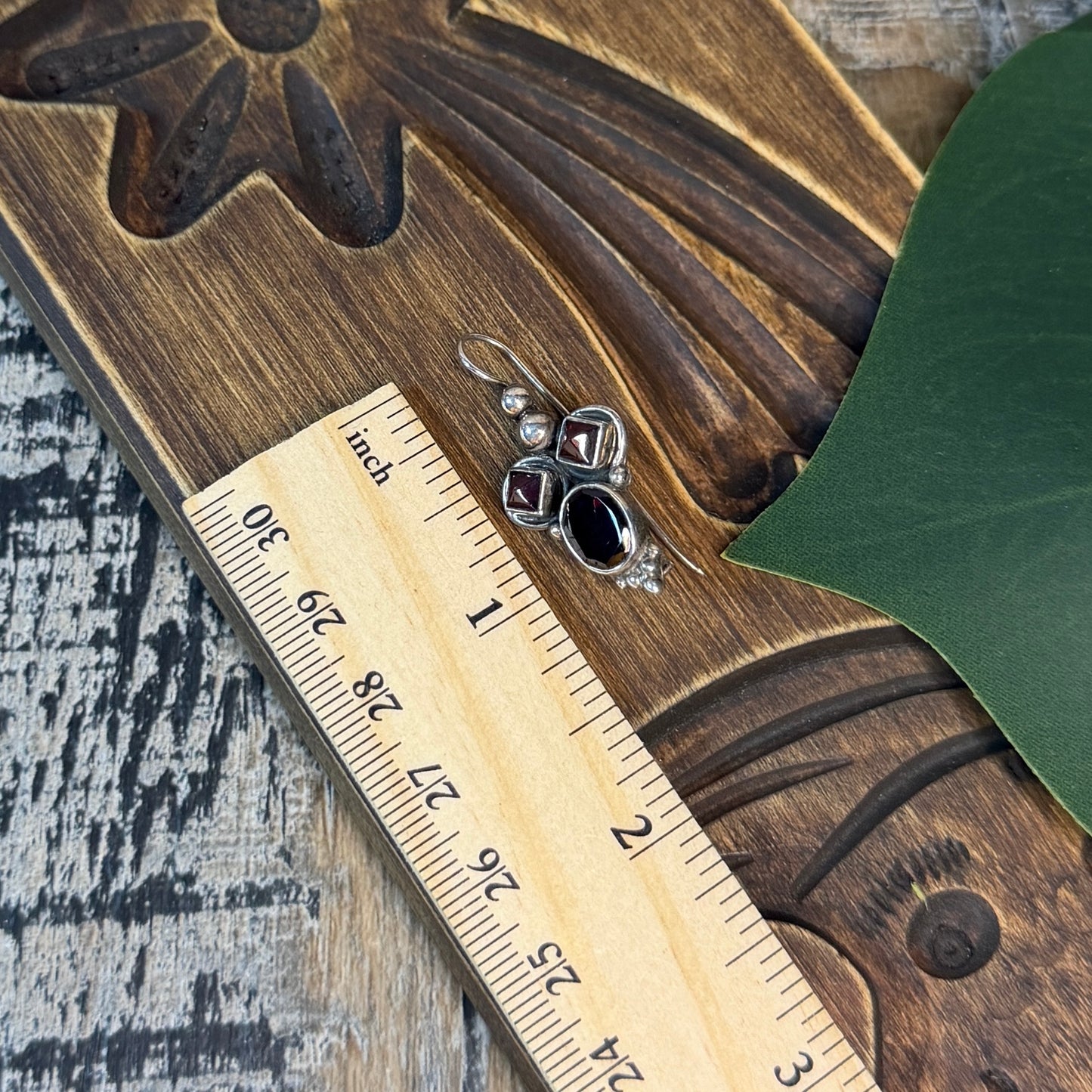 Gothic Architecture Style Sterling Silver Garnet Earrings