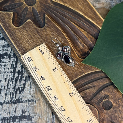 Gothic Architecture Style Sterling Silver Garnet Earrings