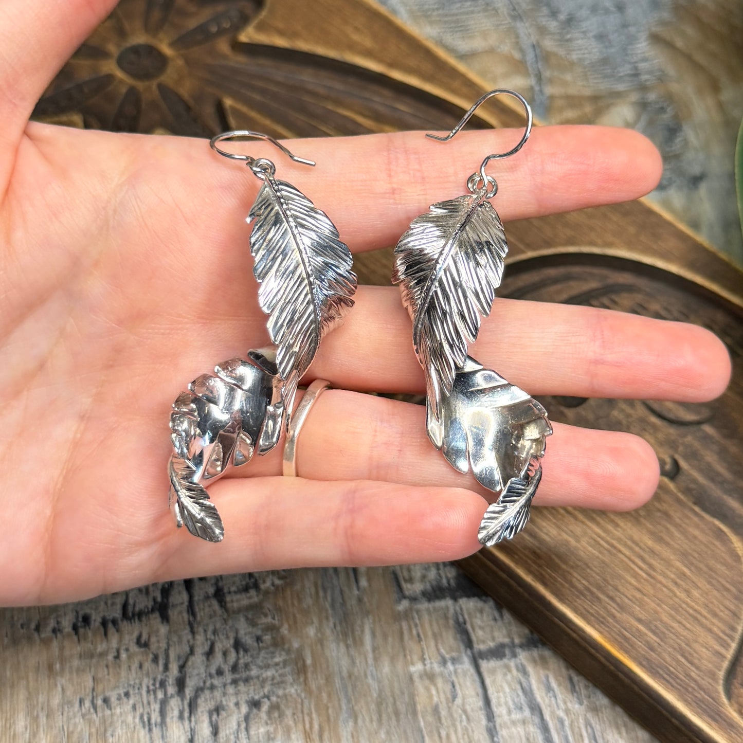 Beautiful Solid Sterling Silver Designer Feather Earrings