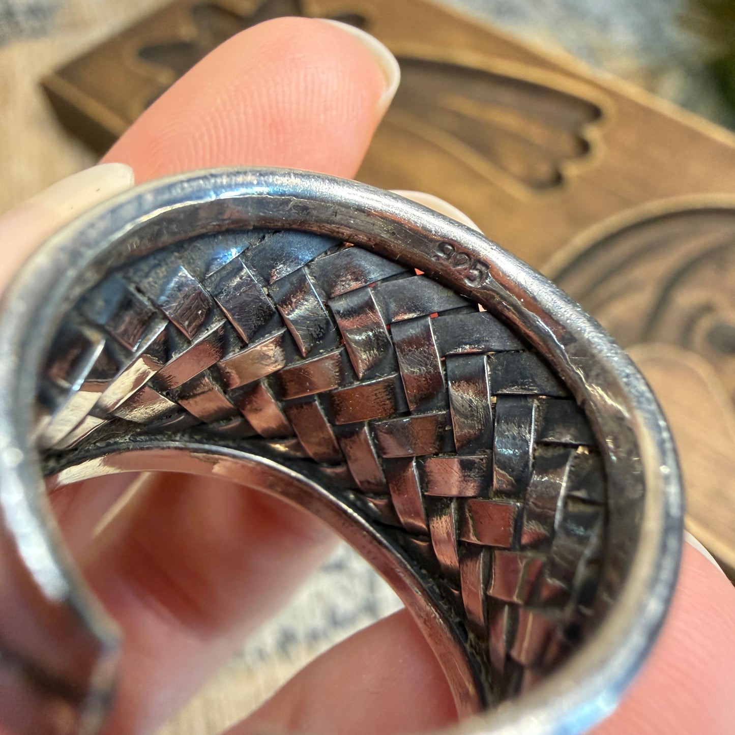 Dreamy Sterling Silver Woven Basket Weave Ring Size O 1/2
