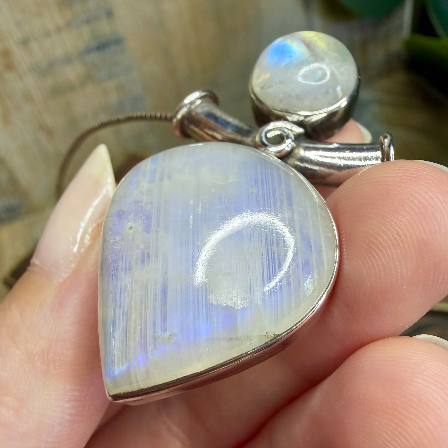 Dreamy Sterling Silver Chunky Moonstone Spiral Statement Necklace
