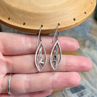 Whimsy Sea Gems Sterling Silver Dragonfly Scene Earrings