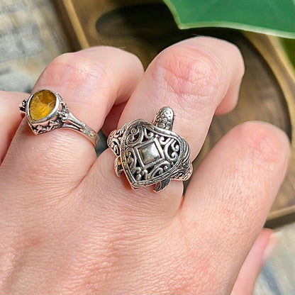 Beautiful Sterling Silver Ornate Turtle Open Work Ring size O/P