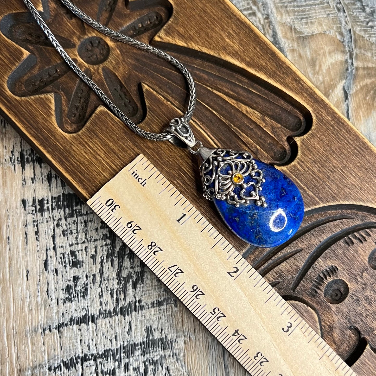 Designer Sterling Silver Chunky Doug Paulus Lapis with Citrine Pendant Necklace