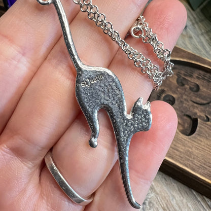 St Justin Large Pewter Cat Gothic Pendant Necklace Boxed